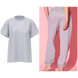 PINK Victoria's Secret Gray and Pink Sweatpants & MATCHING TEE